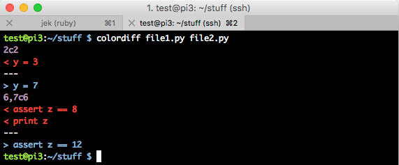 output of colordiff file1.py file2.py command