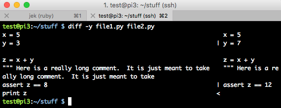 output of diff -y file1.py file2.py command