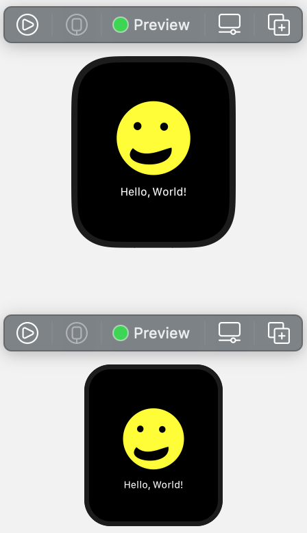 Image showing the scaled Happy Face Image in the Preview Canvas on a 44mm and a 38mm screens.