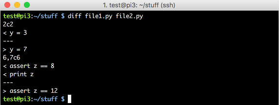 output of diff file1.py file2.py command