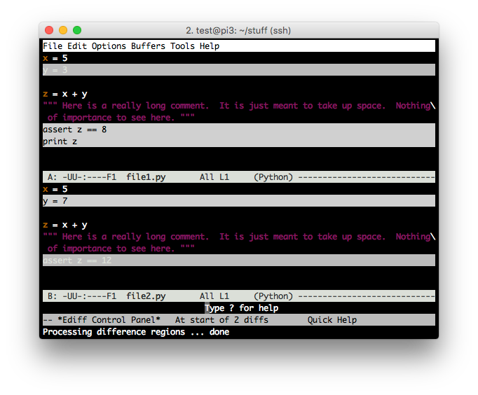output of using emacs M-x ediff-files command