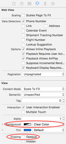 Attributes Inspector Menu Options